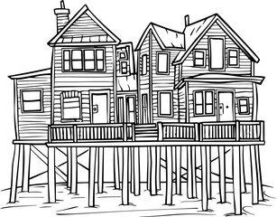 Traditional indonesian stilt house drawing