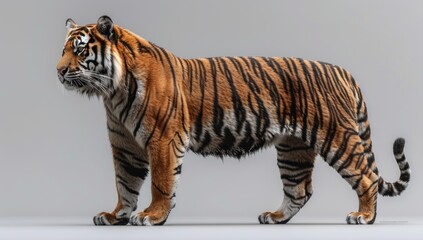 Fototapeta premium Striped Tiger in Profile on Grey Background