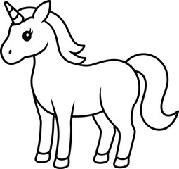 Black and White Cartoon Illustration of Unicorn Animal for Coloring Book
