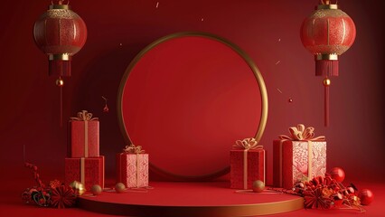 Chinese Red Festival Theme E-commerce Booth Background