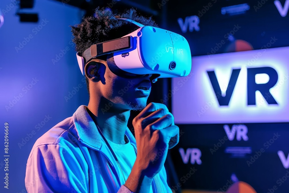 Poster vr control panel in a futuristic workspace, emphasizing the advanced technology and immersive interf