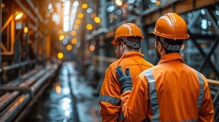 Industrial Workers Collaborating in a Modern Factory Setting