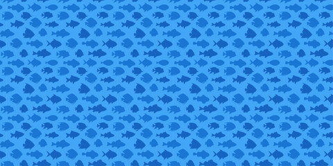A blue background with fish in various sizes and shapes