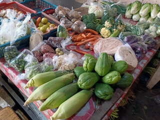 various kinds of vegetables in the traditional market