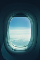 Airplane window, HD airplane windowsill, blue sky in the distance