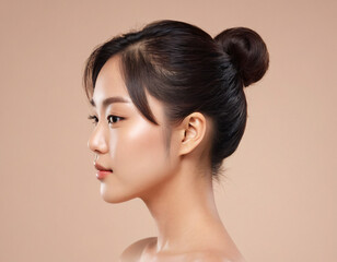 Beautiful young asian woman with clean fresh skin on white background, Face care, Facial treatment, Cosmetology, beauty and spa, Asian women portrait.