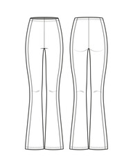 High Waist Flared Leggings with Side Panels Flat Technical Sketch CAD