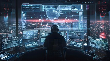 Fototapeta premium Cyber Warfare Impact on World War III Visualized with Futuristic Digital Technology