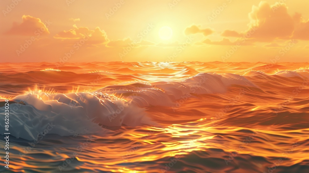 Poster the ocean is calm and the sun is setting, creating a beautiful. generate ai image