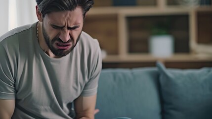 Fototapeta premium Distressed Man Experiencing Constipation Medical Issue Health Condition