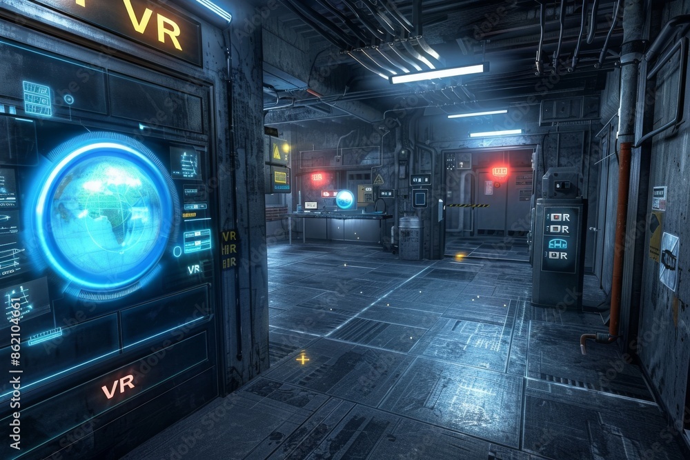 Aufkleber high tech vr control room with advanced digital interfaces, representing cutting edge technology and