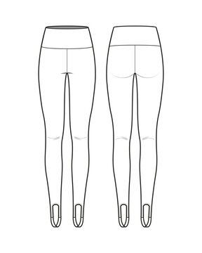 High Waist Stirrup Leggings with Waistband Flat Technical Sketch CAD