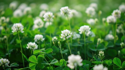 Fototapeta premium White clover blossoming in the field
