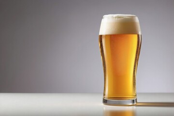 Beer: A tall, slender glass filled with a light, golden lager, with a thick, foamy head.