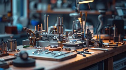 Workbench with various tools and equipment for construction and diy projects