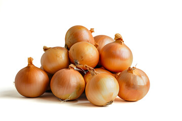A Pile of Fresh Yellow Onions Arranged Neatly on a Light Background