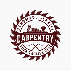 Obraz premium vintage carpentry saw & blade illustration logo design