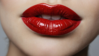 Obraz premium Close up image of lips with blush red lipstick 3