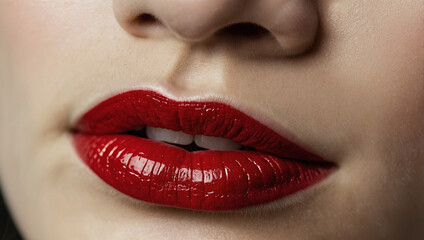 Obraz premium Close up image of lips with blush red lipstick 9