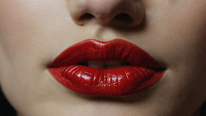 Naklejka premium Close up image of lips with blush red lipstick 11