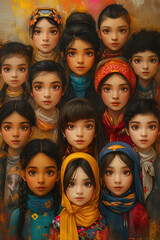 Vibrant illustrations of people from many cultures coming together to celebrate the beauty and diversity of their community