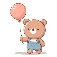 vector illustration of cute bear with balloons in flat and minimalist style isolated on white background
