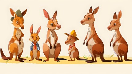 Fototapeta premium Cartoon mother kangaroo with baby on her pouch. Vector clip art illustration with simple gradients. All in a single layer. 