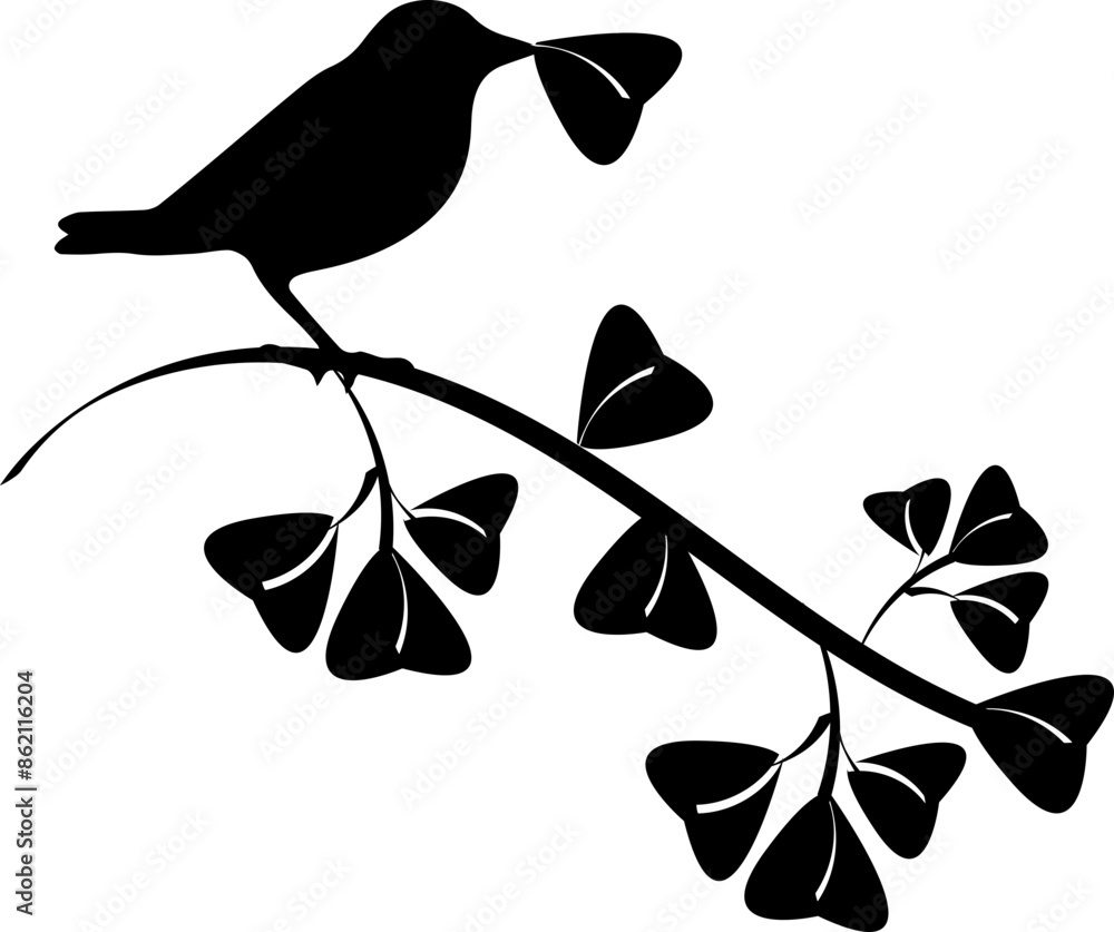 Wall mural silhouette branch bird animal vector stock photo