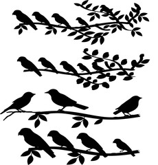 Silhouette Branch Bird Animal Vector Stock Photo