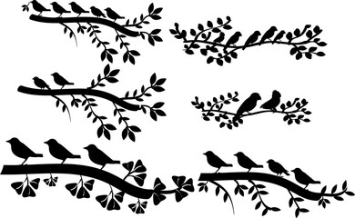 Silhouette Branch Bird Animal Vector Stock Photo