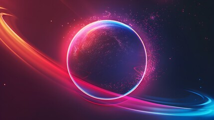 Obraz premium Glowing Neon Circle Rays Forming Planetary Wave Design for Backgrounds