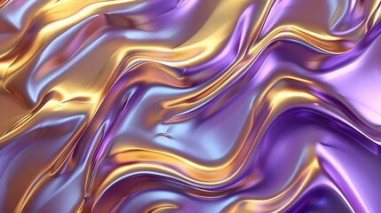 Obraz premium Captivating Metallic Wavy 3D Background with Golden and Purple Hues