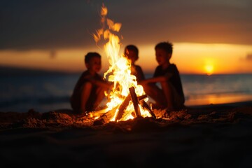 Campfire on the Beach at Sunset.