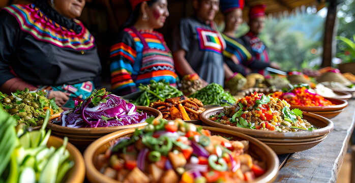 A group of women are preparing food on a table