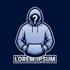 Hoodie jacket man mascot logo illustration with mistery face, gamer icon mascot, hacker icon vector.