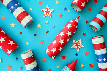 Obraz premium 4th of july firework background. American independence day firecracker rockets