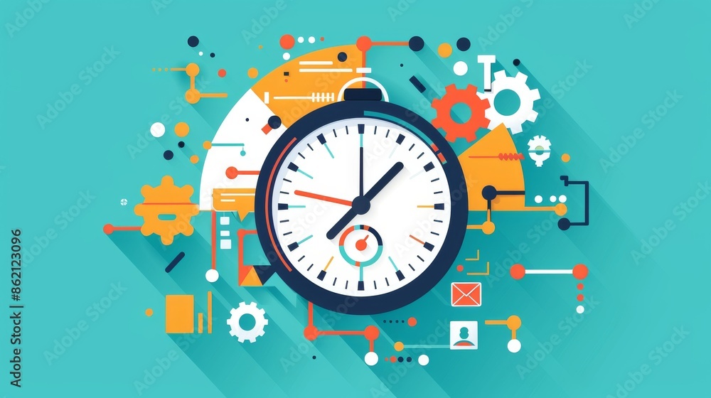 Poster abstract clock illustration with flat design elements