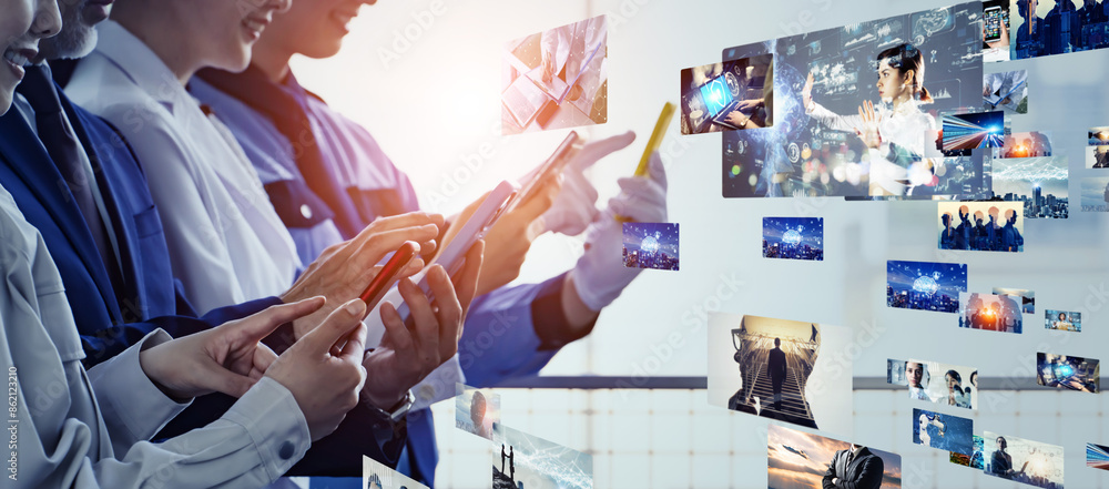 Canvas Prints smartphone users and video contents concept.