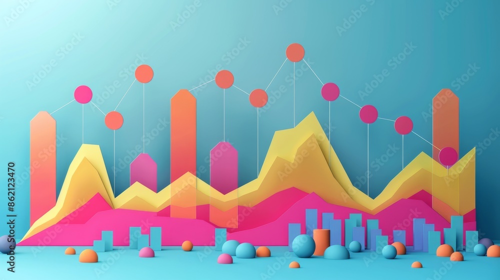 Poster abstract colorful data visualization on a blue background