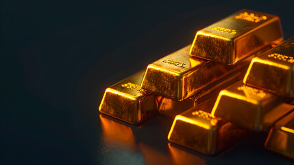 Stacks of pure gold bullion bars on a dark background symbolizing the wealth finance and prosperity of a successful business or investment portfolio