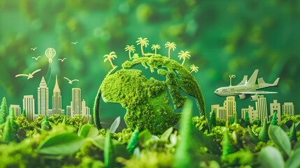 Sustainable Tourism Exploring the Harmony Between Eco Friendly Cityscape and Lush Natural Landscapes  A Conceptual Image Depicting the Possibilities of Sustainable Development and Responsible Tourism