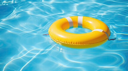 yellow swimming pool ring float in blue water