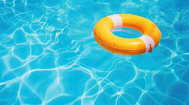 yellow swimming pool ring float in blue water