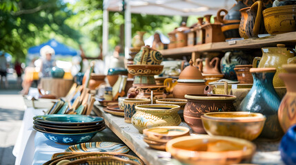 Local Artisan Craft Market featuring a wide variety of handmade pottery ceramics and other artisanal products on display for sale