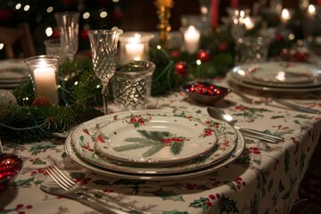 Naklejka premium festive table set for Christmas dinner