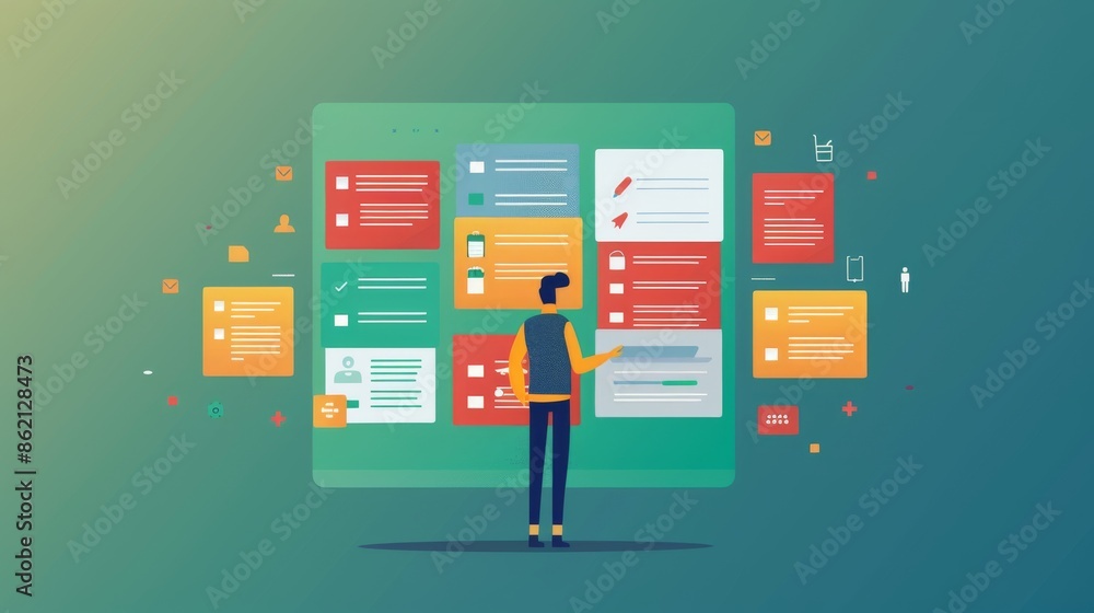 Poster man working on a project management board