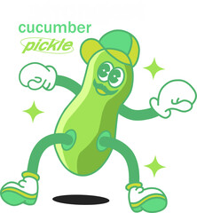 excited pickled cucumber mascot