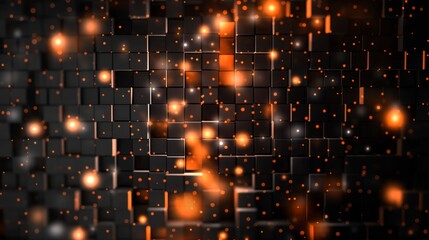 Fototapeta premium Abstract image with cubes and glowing dots on black background.