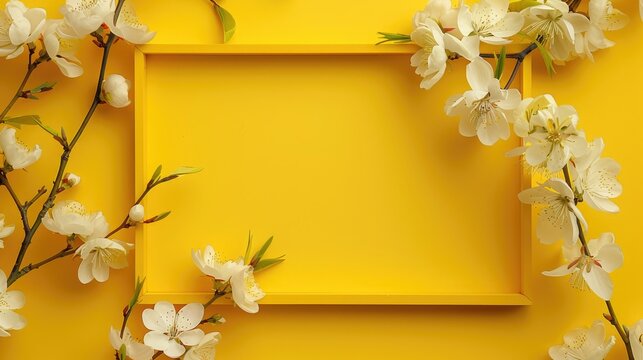 Floral branch on a yellow frame with space for text