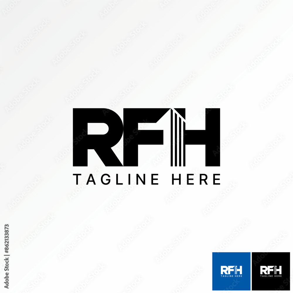 Poster logo design graphic concept creative premium vector stock unique initial rfh font negative space bui